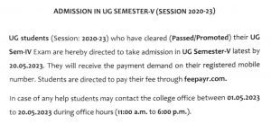 Admission in UG Semester V (Session 2020-23)